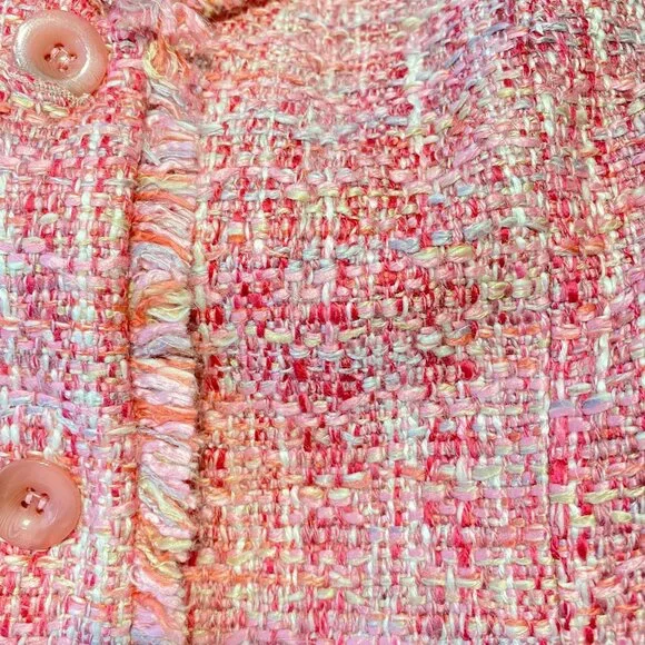 Vintage 1980s RL Richard NY Pink Tweed Jacket Size 16 W Button Front & Raw Edge - Picture 6 of 11